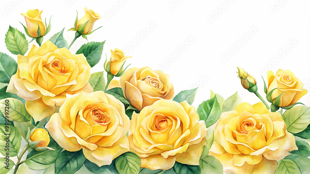 Watercolor of elegant yellow roses in artistic arrangement, perfect for conveying beauty and delicacy Watercolor of elegant yellow roses in artistic arrangement, perfect for conveying beauty and delicacy