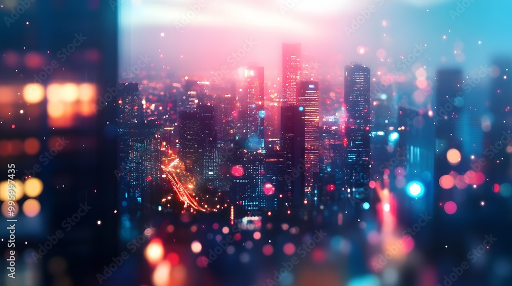 abstract background of blurred skyscrapers at night business and technology concept. abstract background of blurred skyscrapers at night business and technology concept.