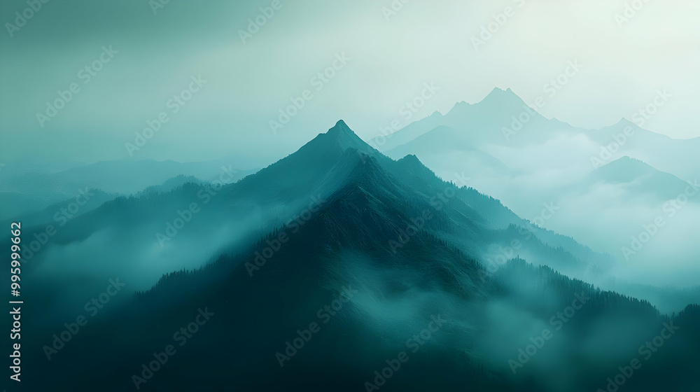 Misty Mountain Ranges in a Dreamy, Serene Landscape with Fog Enveloping the Peaks and Valleys Misty Mountain Ranges in a Dreamy, Serene Landscape with Fog Enveloping the Peaks and Valleys