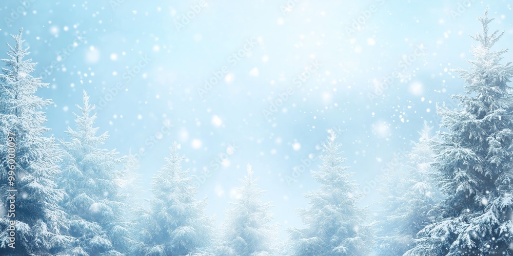 A snowy landscape with trees and a blue sky. The trees are covered in snow and the sky is clear and bright. Concept of peace and tranquility, as the snow-covered trees stand tall A snowy landscape with trees and a blue sky. The trees are covered in snow and the sky is clear and bright. Concept of peace and tranquility, as the snow-covered trees stand tall