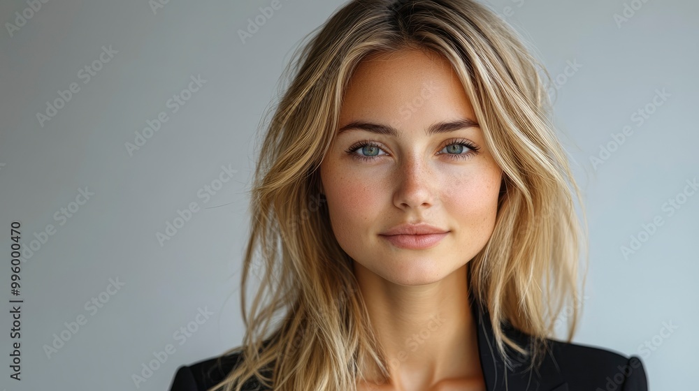 Attractive Woman with Blonde Hair and Blue Eyes Looking at the Camera Attractive Woman with Blonde Hair and Blue Eyes Looking at the Camera