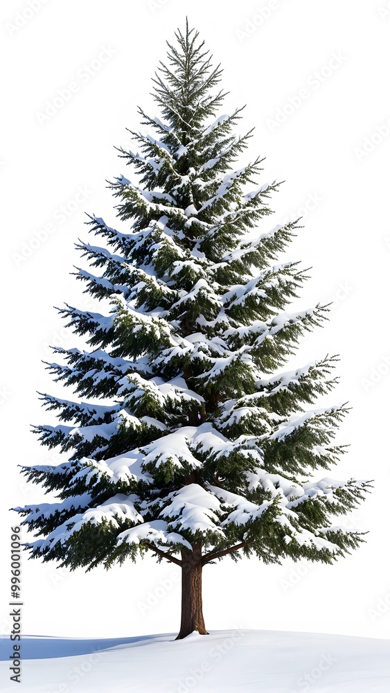 Fototapeta premium Snow Dusted Fir Tree Isolated on White Background