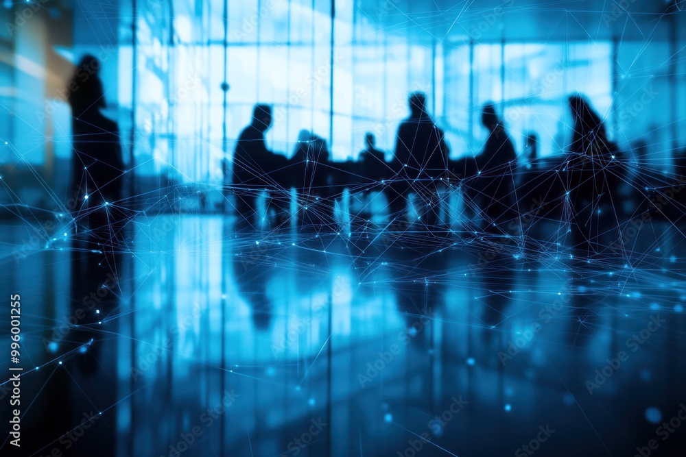 A business team meeting and digital network connection A business team meeting and digital network connection