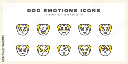 10 Dog Emoticon Two Color icon pack. vector illustration.