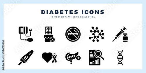 10 Diabetes Glyph icon pack. vector illustration.