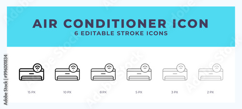 Air conditioner icon set with different stroke. Design elements for logo. Vector illustration.