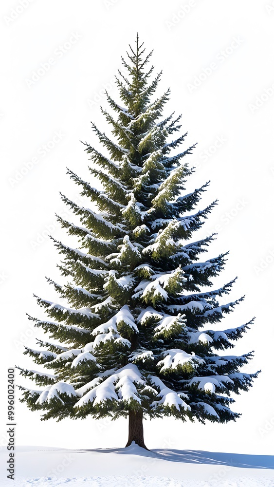 Fototapeta premium Snow Dusted Fir Tree Isolated on White Background