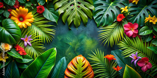 Pura Vida way of life in Costa Rica with tropical plants like monstera and vibrant flowers, Pura Vida