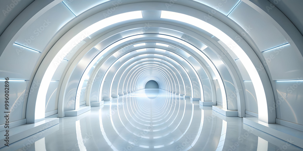 Futuristic white tunnel with abstract design, modern interior, curved lines, soft lighting, high-tech atmosphere, white, tunnel Futuristic white tunnel with abstract design, modern interior, curved lines, soft lighting, high-tech atmosphere, white, tunnel