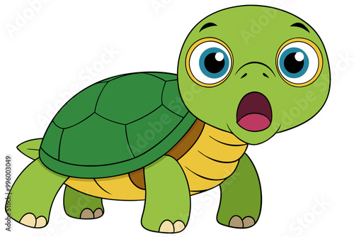 Shocked Turtle Vector Illustration, Surprised Turtle Cartoon, Cute Turtle Clipart, Animal Reaction Art photo