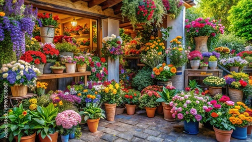 Wallpaper Mural Vibrant flower stand overflowing with colorful blooms and lush greenery in a rustic-chic floral boutique, evoking a sense of whimsy and romance. Torontodigital.ca