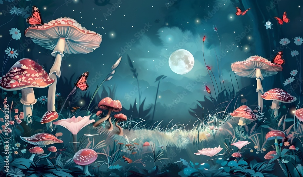 poppies in the wind skay background Generative AI poppies in the wind skay background Generative AI