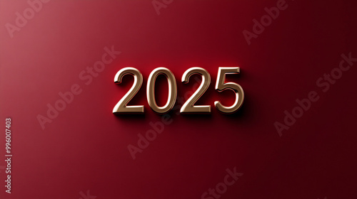  2025 Happy New Year Sale 3D Red Number Text Design Illustration for Holiday Business Celebration Gold Card Discount Word Vector Concept Price Shop 