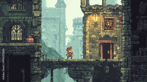 Wallpaper Mural Pixelated cityscape with a lone figure standing on a bridge. Torontodigital.ca