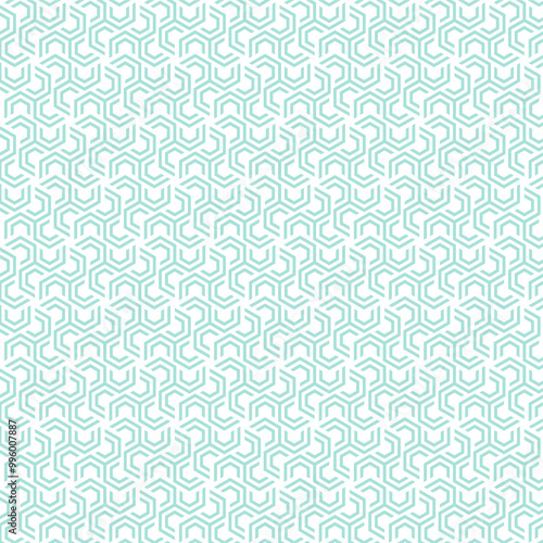 Seamless Hexagonal Maze Outline Pattern in Light Aqua