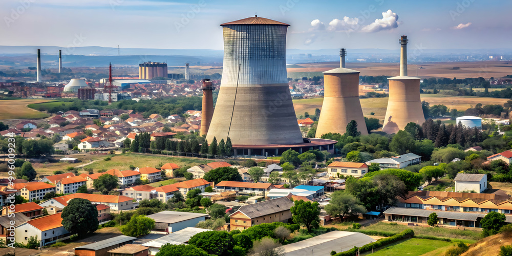 Obraz premium Power station cooling tower standing tall in the Soweto townships of Johannesburg, South Africa