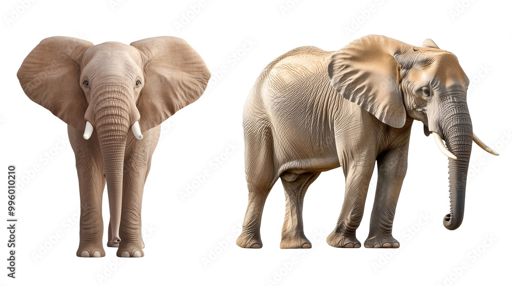 Fototapeta premium Gray african elephant isolated on transparent background