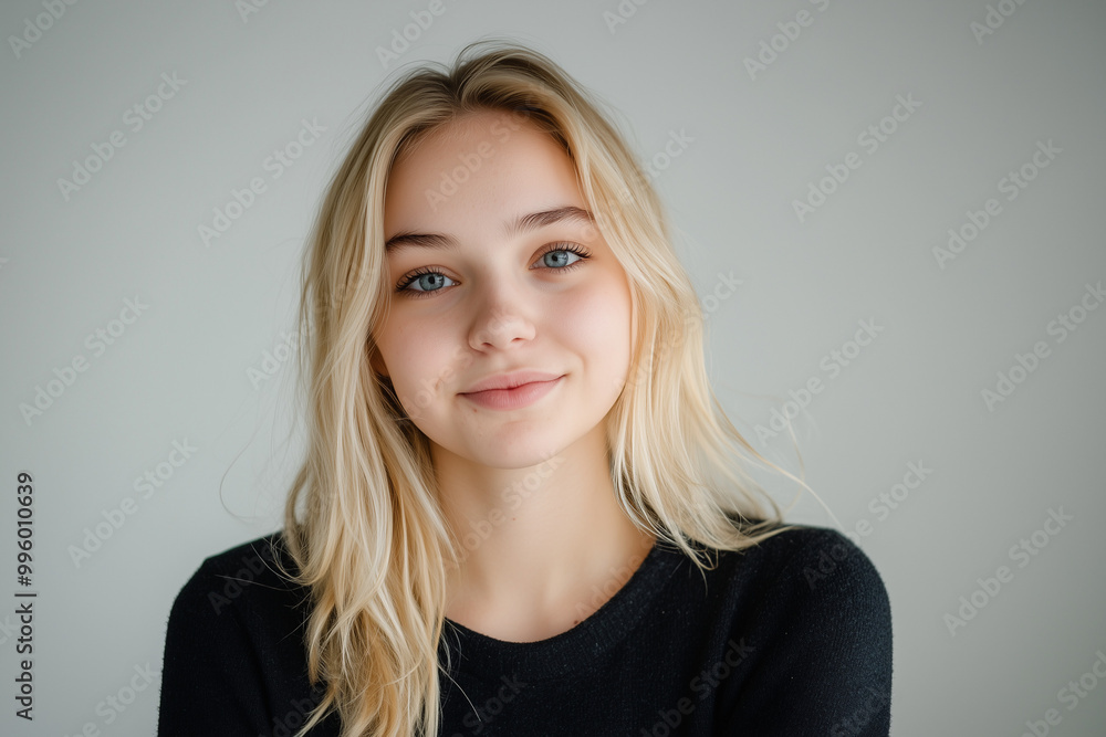 Fototapeta premium Blonde girl in hoodie with one emotion