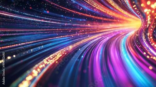 High-speed data flow represented by colorful streaks of light, symbolizing global internet connectivity and digital motion.