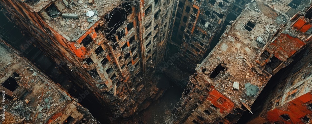 Tilted angle view, dystopian cityscape, macro photography techniques, intricate details of decay and transformation Tilted angle view, dystopian cityscape, macro photography techniques, intricate details of decay and transformation