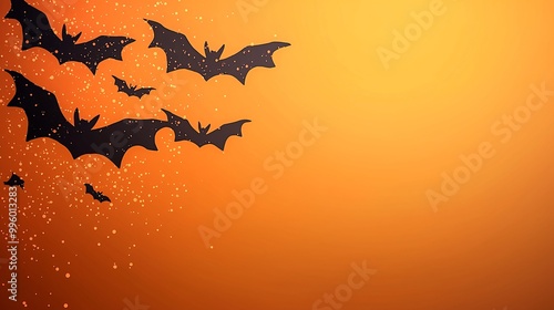 Bokeh background with bats flying across a twilight sky, spooky Halloween setting, 