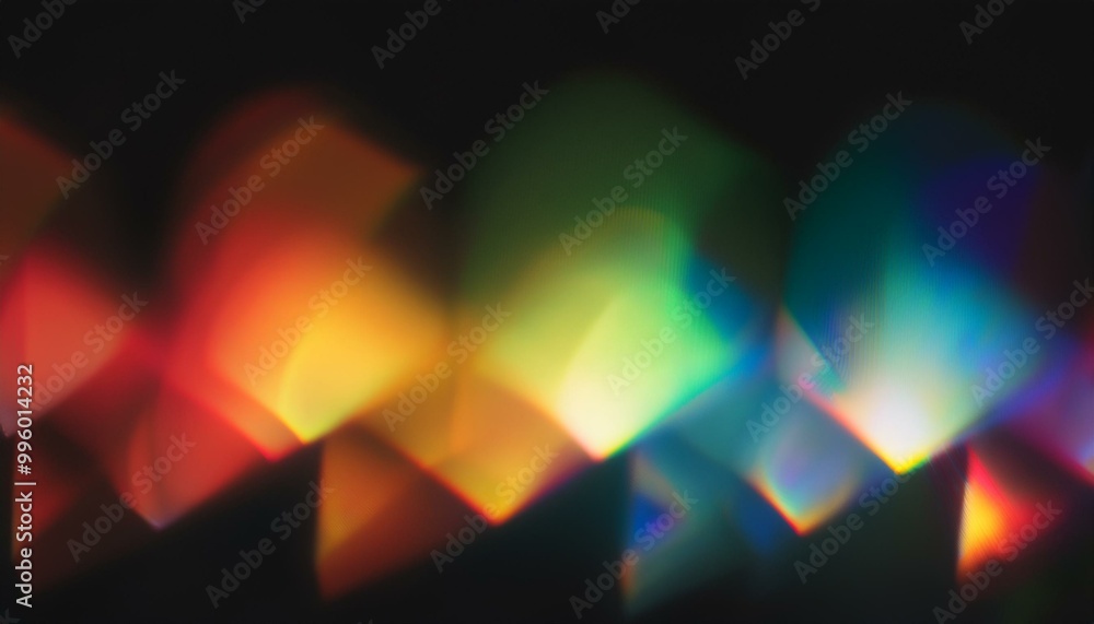 Blur colorful rainbow crystal light leaks on a black background. Defocused abstract multicolored retro film lens flare bokeh analog photo overlay. Blur colorful rainbow crystal light leaks on a black background. Defocused abstract multicolored retro film lens flare bokeh analog photo overlay.