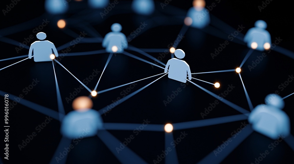 Human icons with connected lines and glowing symbols, illustrating a meeting of minds focused on a shared vision. Human icons with connected lines and glowing symbols, illustrating a meeting of minds focused on a shared vision.
