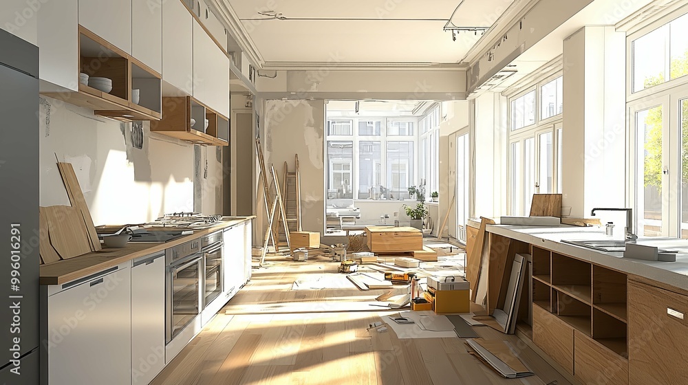 Kitchen Undergoing Renovation with Exposed Framing and Wood Flooring Kitchen Undergoing Renovation with Exposed Framing and Wood Flooring