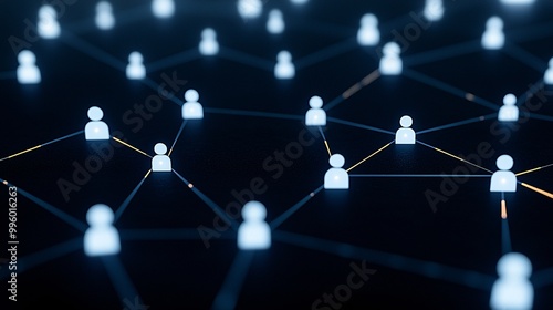 Human icons with connected lines and glowing symbols, illustrating a meeting of minds focused on a shared vision.