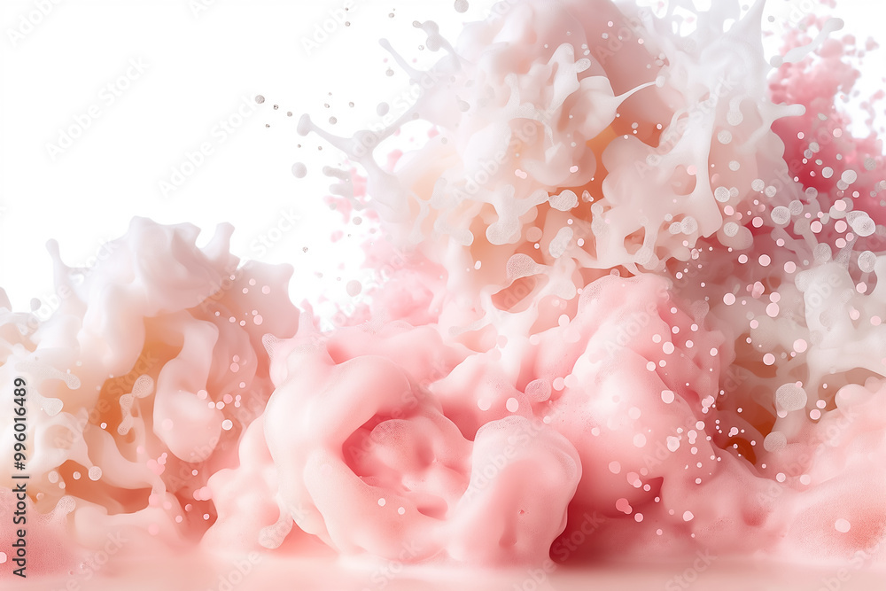 A vibrant display of pink and white foam splashes against a white backdrop, creating a dynamic and artistic background ideal for digital wallpaper or creative designs A vibrant display of pink and white foam splashes against a white backdrop, creating a dynamic and artistic background ideal for digital wallpaper or creative designs