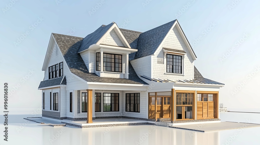 Modern Farmhouse with Gray Roof and Brick Accents Modern Farmhouse with Gray Roof and Brick Accents
