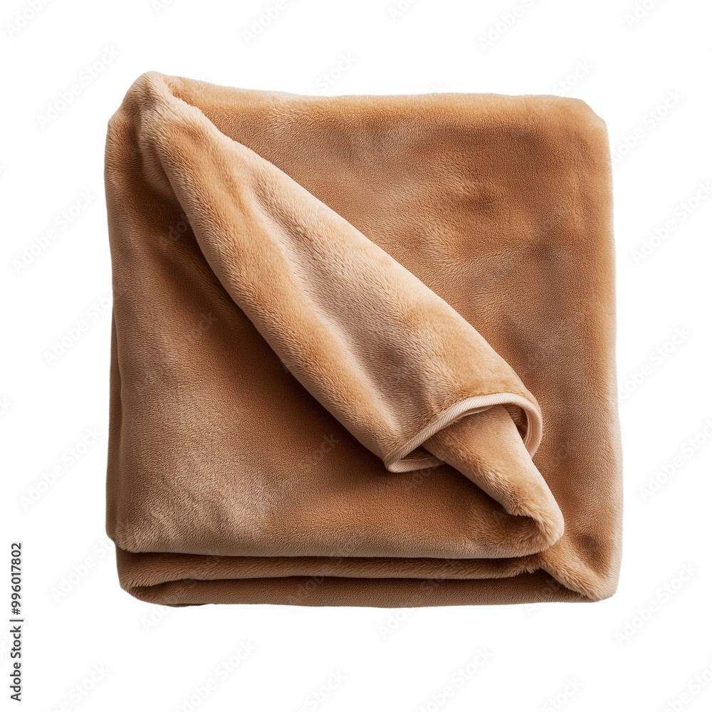 Plush brown blanket folded neatly isolated on transparent background Plush brown blanket folded neatly isolated on transparent background