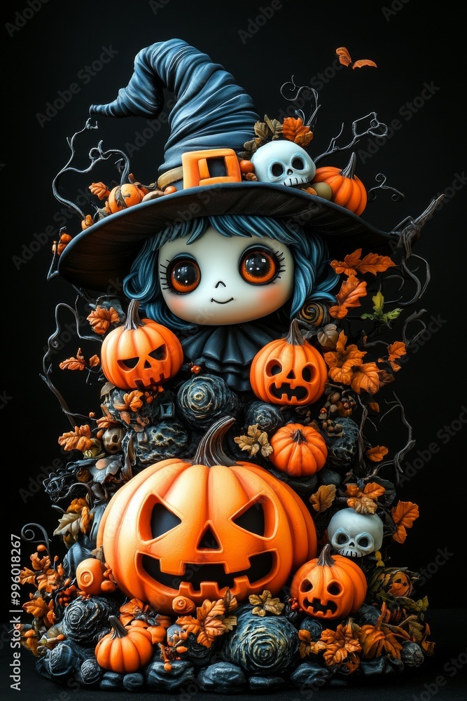 Adorable Halloween Witch Figures with Pumpkins and Skulls - Festive Fantasy Collection Adorable Halloween Witch Figures with Pumpkins and Skulls - Festive Fantasy Collection