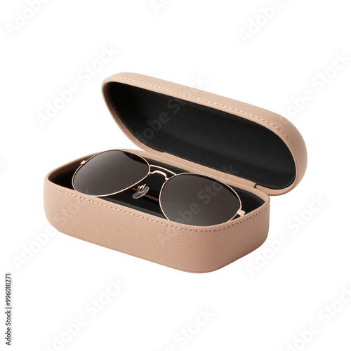 soft pink sunglasses case with round glasses  isolated on transparent background photo