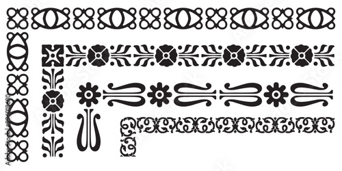 Set of decorative seamless ornamental border with corner - Vector