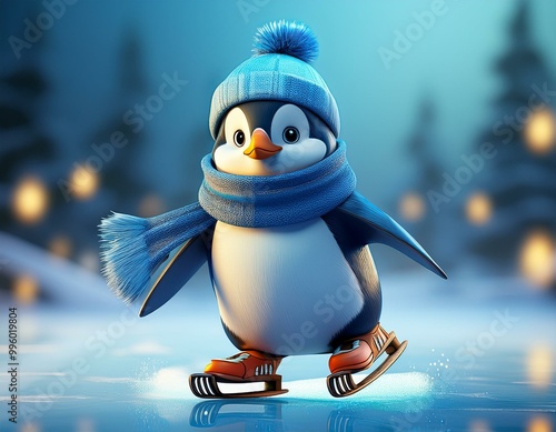 Cute Cartoon Penguin in a W...