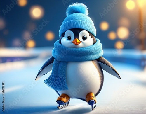 Cute Cartoon Penguin in a W...