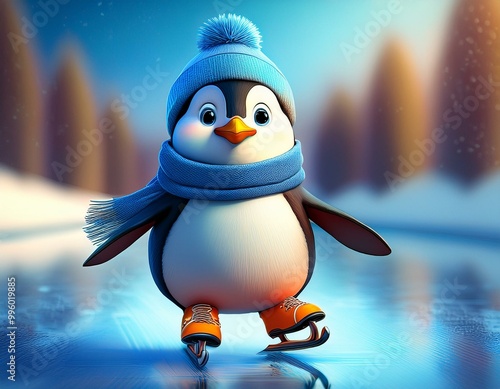 Cute Cartoon Penguin in a W...