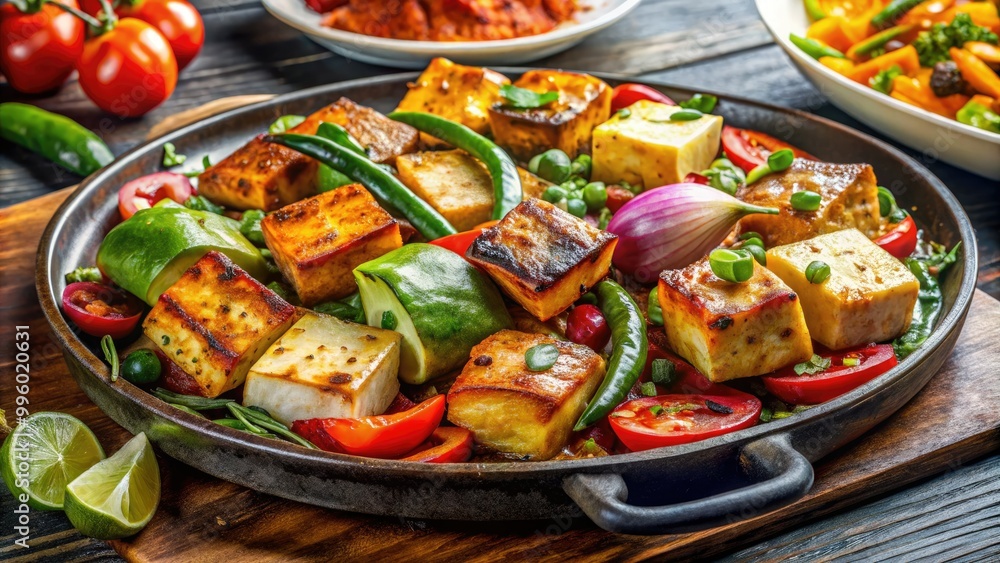 Savor a vibrant Indian sizzler platter featuring assorted vegetables, paneer, and aromatic spices, all served sizzling on a hot griddle for a delightful experience. Savor a vibrant Indian sizzler platter featuring assorted vegetables, paneer, and aromatic spices, all served sizzling on a hot griddle for a delightful experience.