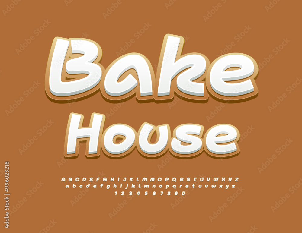 Vector creative Emblem Bake House. Bright Artistic Font. Gingerbread style Alphabet Letters and Numbers set. Vector creative Emblem Bake House. Bright Artistic Font. Gingerbread style Alphabet Letters and Numbers set.