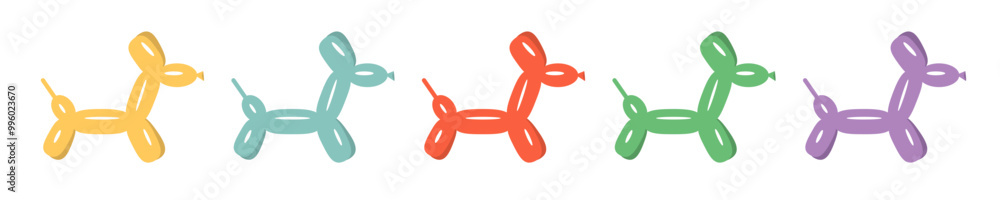Dog balloon animal set line banner. Colorful puppy animal toy. Cute cartoon kawaii funny baby character. Sticker print. Childish style. Flat design. White background. Isolated. Vector illustration Dog balloon animal set line banner. Colorful puppy animal toy. Cute cartoon kawaii funny baby character. Sticker print. Childish style. Flat design. White background. Isolated. Vector illustration