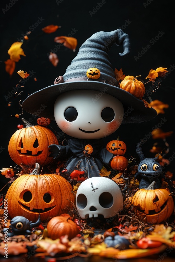 Adorable Halloween Witch Figures with Pumpkins and Skulls - Festive Fantasy Collection Adorable Halloween Witch Figures with Pumpkins and Skulls - Festive Fantasy Collection