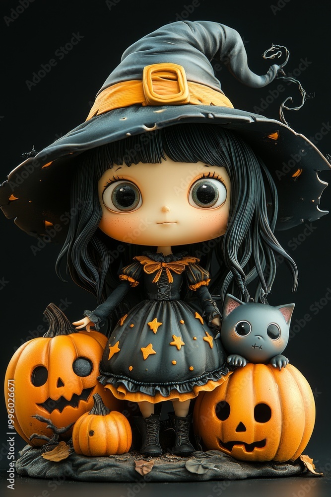 Adorable Halloween Witch Figures with Pumpkins and Skulls - Festive Fantasy Collection Adorable Halloween Witch Figures with Pumpkins and Skulls - Festive Fantasy Collection
