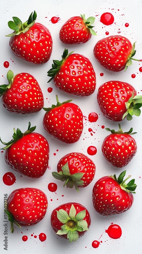 Fresh strawberries with splashes of juice Fresh strawberries with splashes of juice