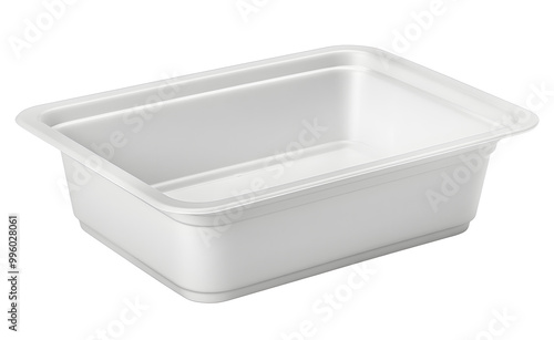 Empty white styrofoam food container or plastic plate isolated on transparent background