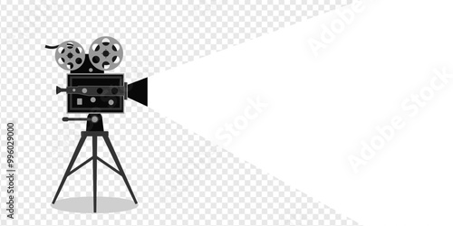 Cinema projector. Movie-making. Retro camcorder. Old film shoot