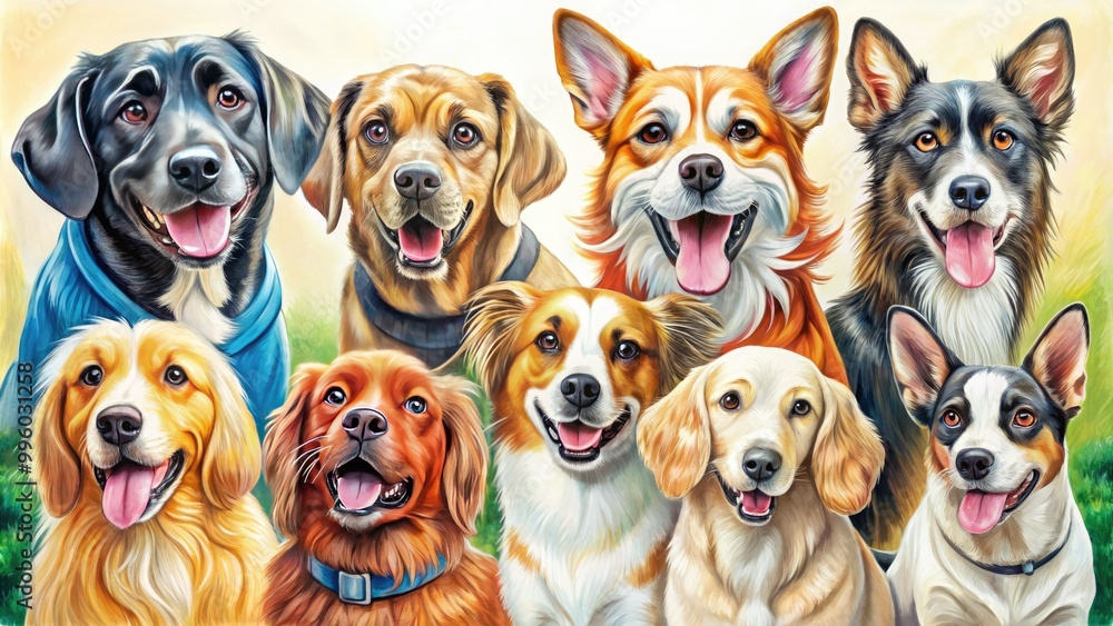 Charming hand-drawn dogs in playful poses, showcasing their unique personalities. Each illustration captures the joy and whimsy of these delightful canines. Perfect for dog lovers! Charming hand-drawn dogs in playful poses, showcasing their unique personalities. Each illustration captures the joy and whimsy of these delightful canines. Perfect for dog lovers!