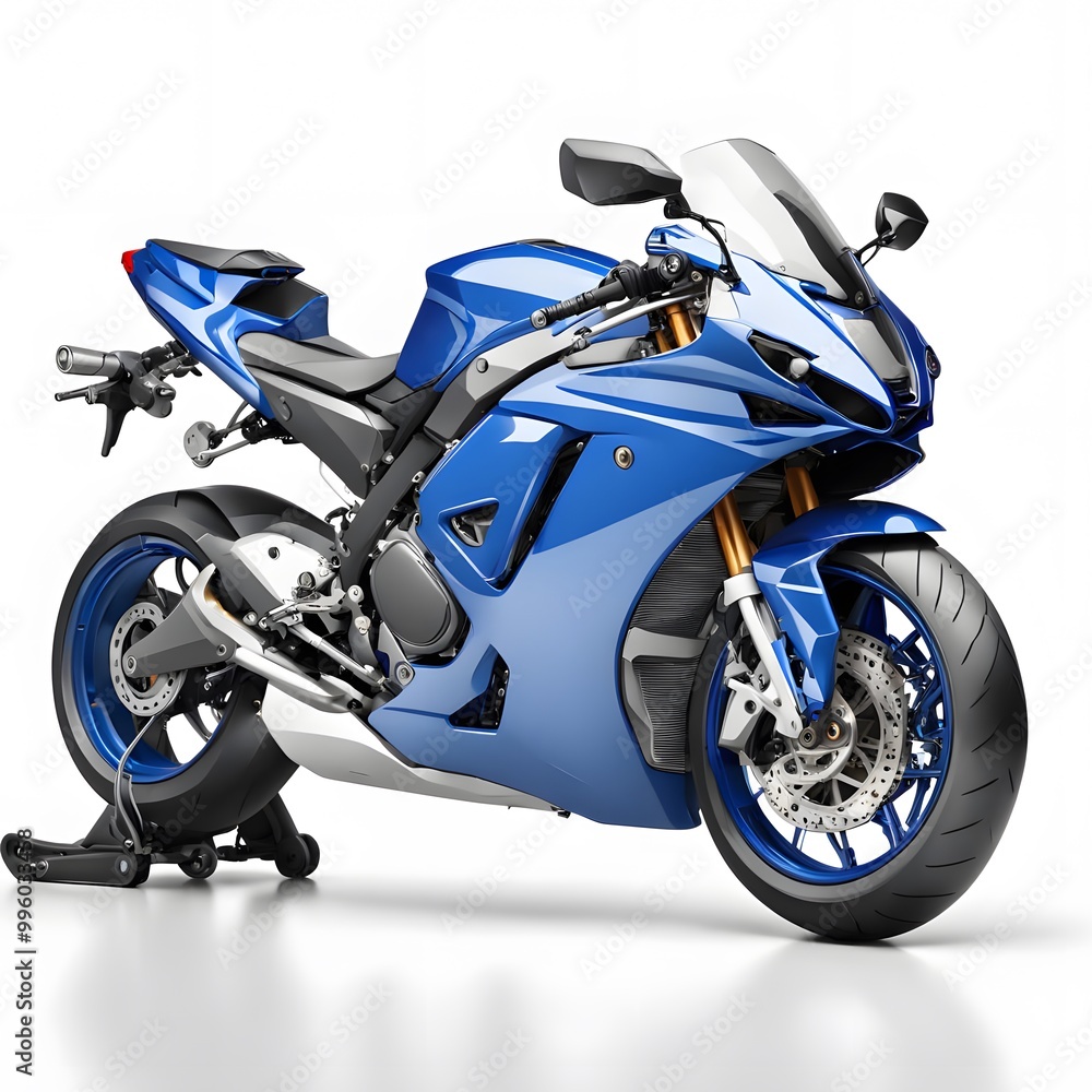 A Blue Sport Bike Motorcycle Isolated on White Background A Blue Sport Bike Motorcycle Isolated on White Background