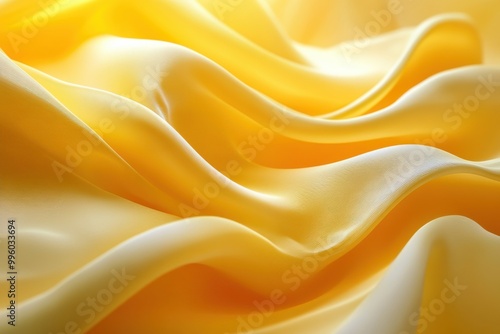 Elegant yellow silk fabric with smooth waves and folds, showcasing texture and sheen.