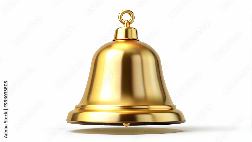 Golden Christmas bell isolated on white background in rendering, festive, decoration, ornament, holiday, jingle, celebration Golden Christmas bell isolated on white background in rendering, festive, decoration, ornament, holiday, jingle, celebration